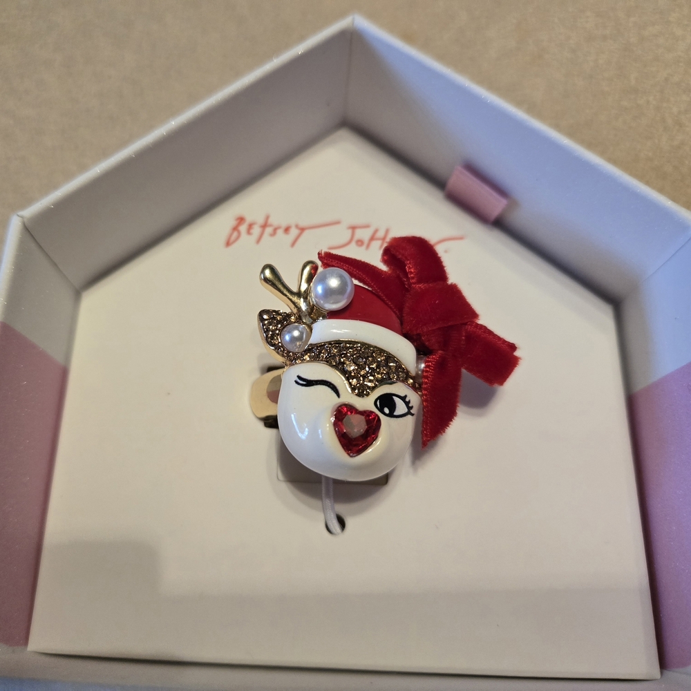 Betsey Johnson Red and Gold Reindeer Ring